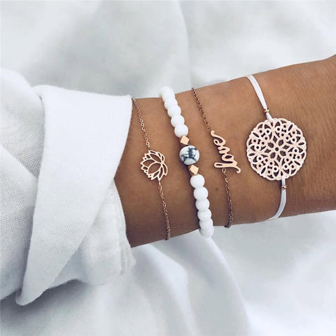 4 Pieces Lotus Bracelets Set