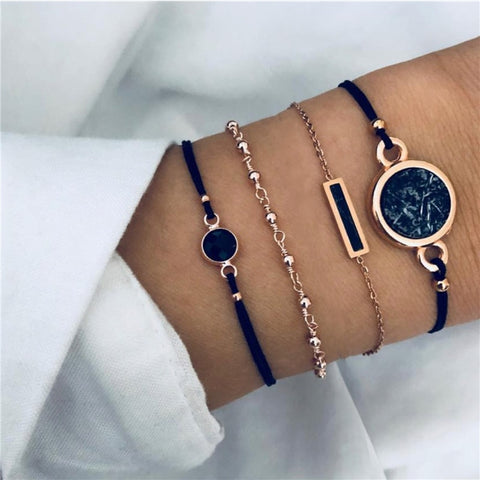 4 Pieces Black Stone Bracelet Set