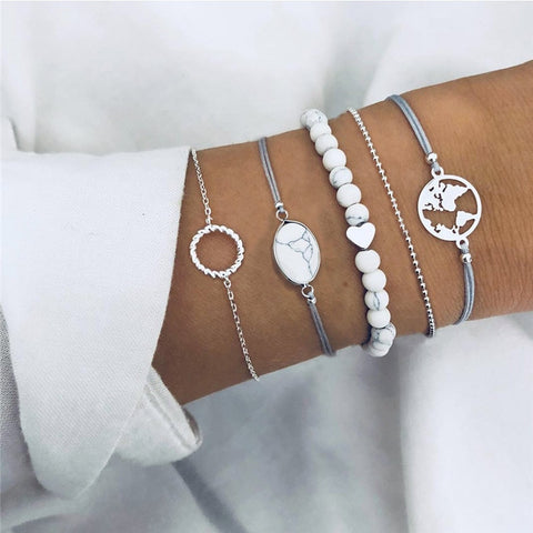 5 Pieces Earth Map Bracelets Set